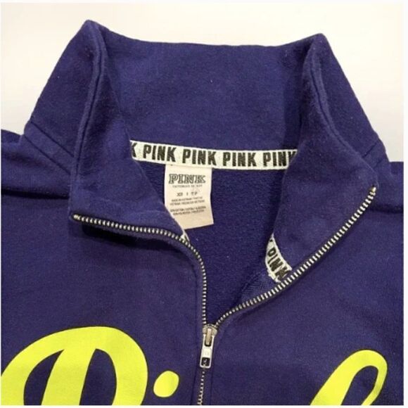 VS PINK Quarter Zip Women’s Purplish/Blue w/ Neon PINK Logo SZ XS - Picture 5 of 6